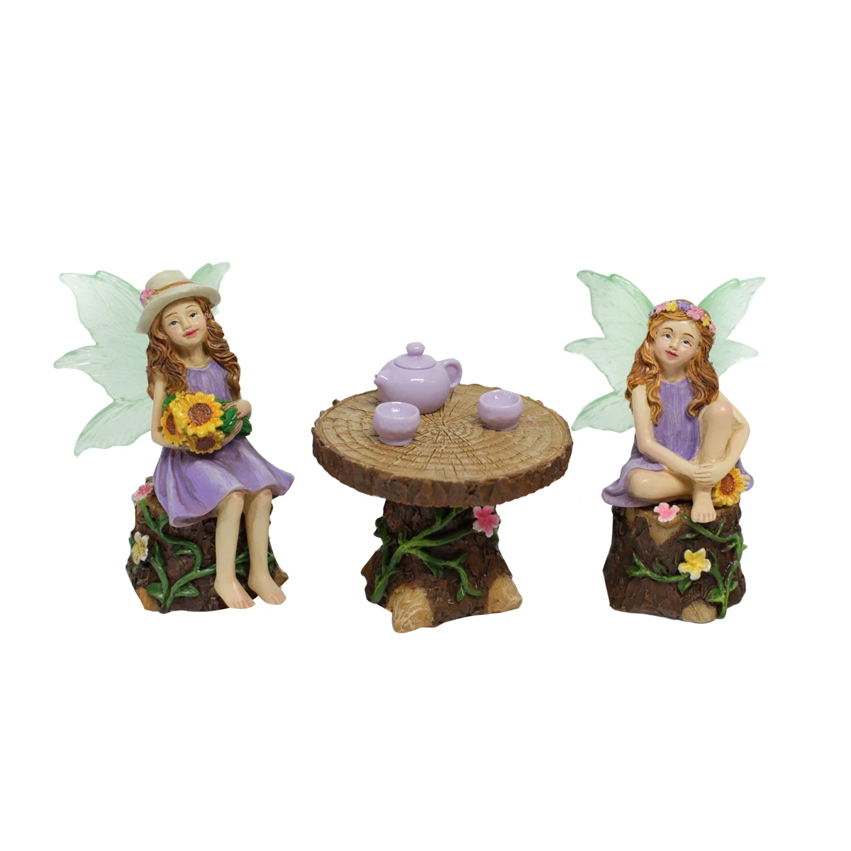 1 Set Summer Tea Party Vacation Flower Fairy, Interesting Scene Simulation Micro Landscape Decoration Statue, Outdoor Fairy Gard