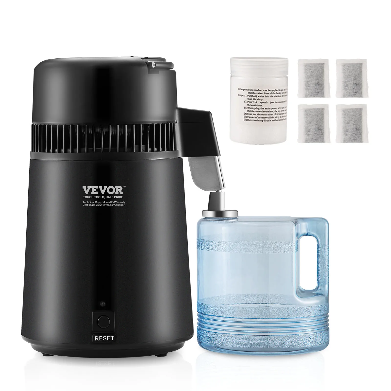 Distilador de agua SucceBuy, 4L, 1,05 galones, purificador de agua pura, filtro, encimera, 750W, máquina de agua destilada, destilador interior