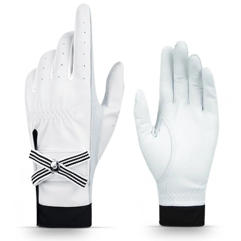 

1 Pair Breathable Sheepskin Women's Golf Gloves Non-slip Removable Mark Full Finger Golf Gloves White Comfort