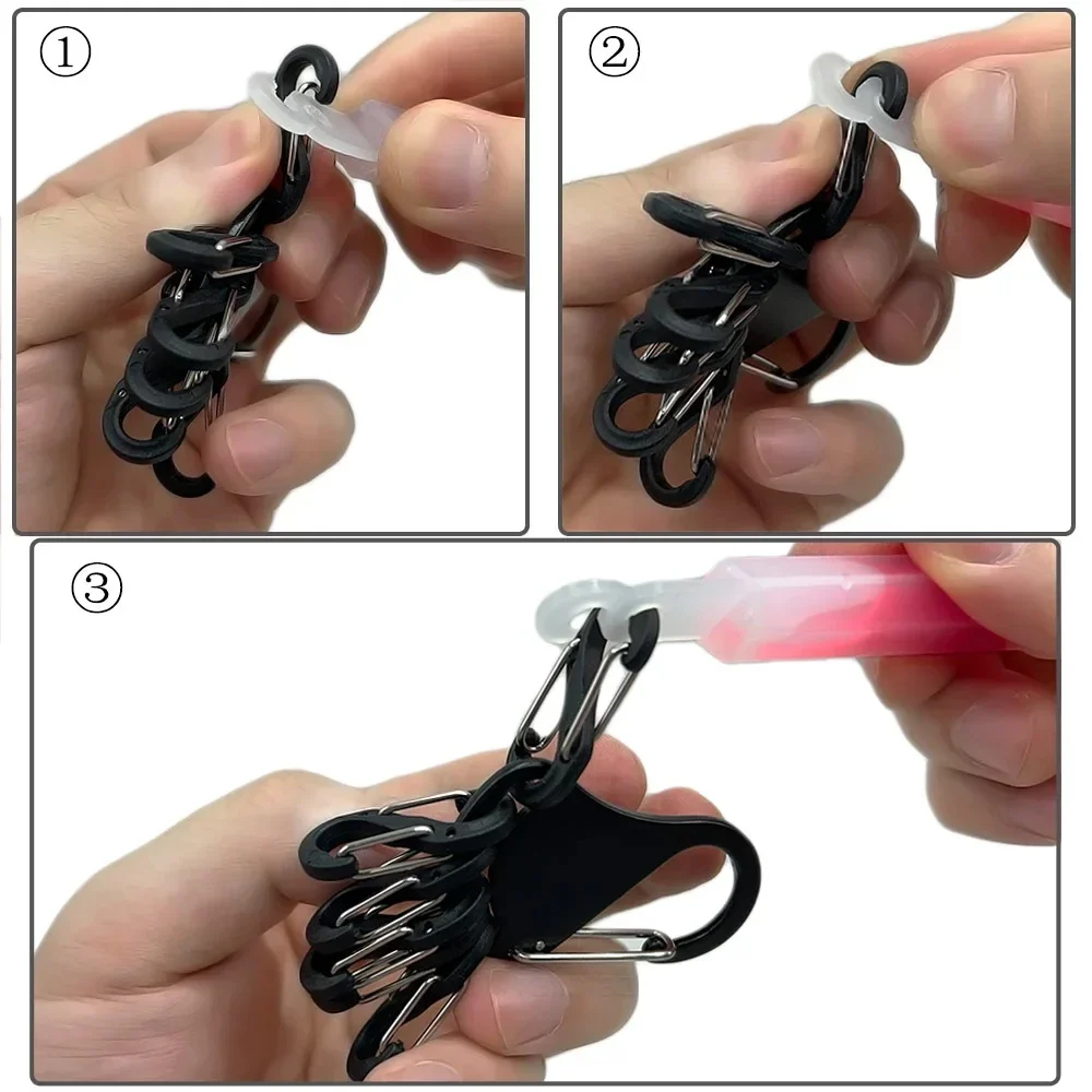 7in 1 Tactical Aluminum Alloy Chem Light Holders Carabiner Clip 6 S-Biners Glow Sticks Key Storage Buckle for Outdoor Camping view 5