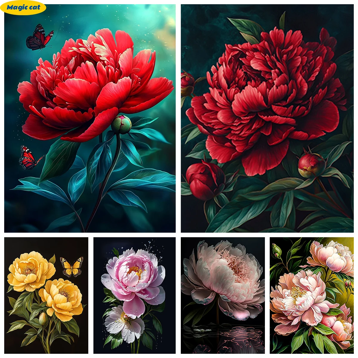 

Peony Flower 5D Diamond Art Painting Beautiful Flowers Diamond Embroidery DIY Rhinestone Home Wall Decor Handmade Gift