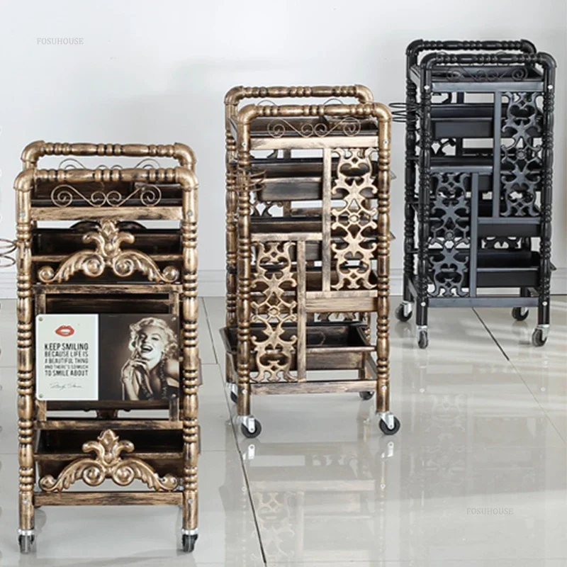 

Commercial Furniture Hair Salon Trolley Fashion Hairdressing Multi-layer Tool Vintage Salon Trolley Retro Oldtime Trolley