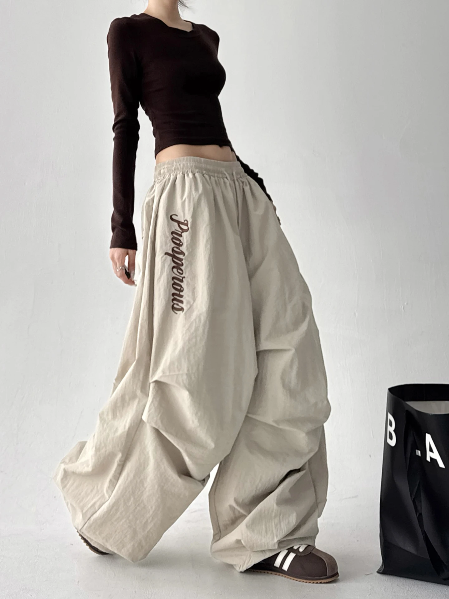 กางเกงขายาวทรงกว้างเอวสูงสำหรับผู้หญิง รุ่น Thiened Fce บุซับใน เหมาะสำหรับเล่นสกี สไตล์ลำลอง  คอลเลคชั่นใหม่ ฤดูใบไม้ร่วง ฤดูหนาว มีไซส์พลัส