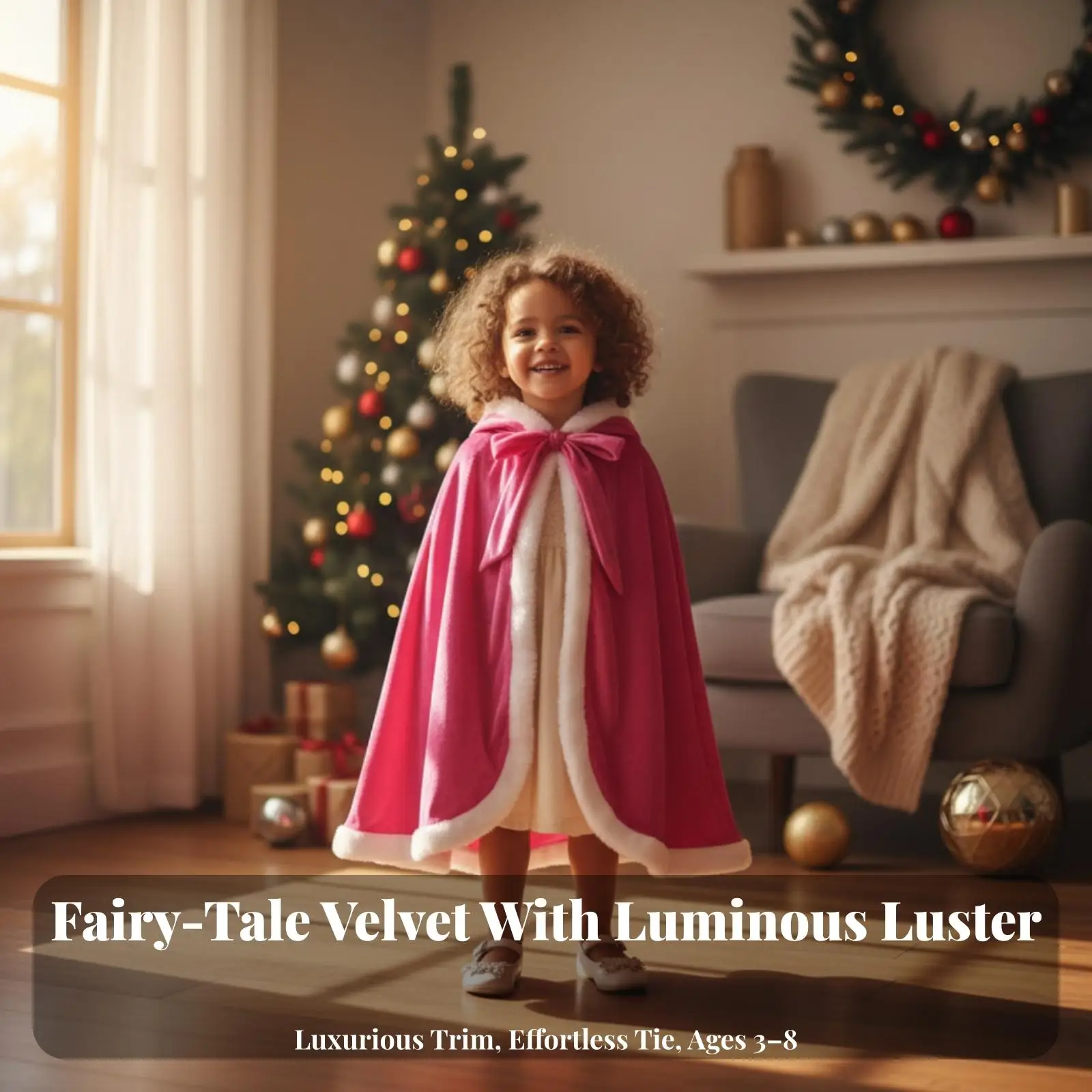 Kids Cape Cloak for Girls with Attached Hood Shiny Polyester Fabric Lightweight Draped Costume Cape for Children Party Pretend