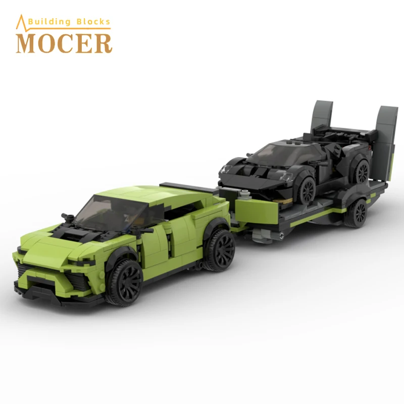 MOCER Technical Car Speed Champions Lamborghining Urus SUV With Trailer City Racing Vehicles Building Blocks Toys For Children