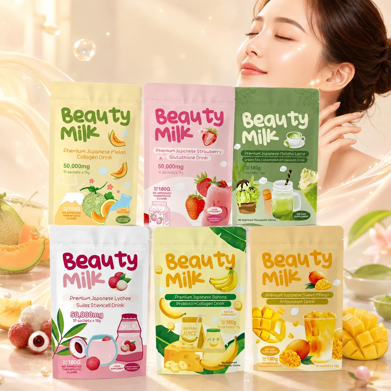 Marine Marine Collagen Peptides Drink Mix, 180g 10 Sachets, Melon Matcha Mango Lychee Flavors, Hair Skin Nails Daily Support for Adults - Aliexpress Deal