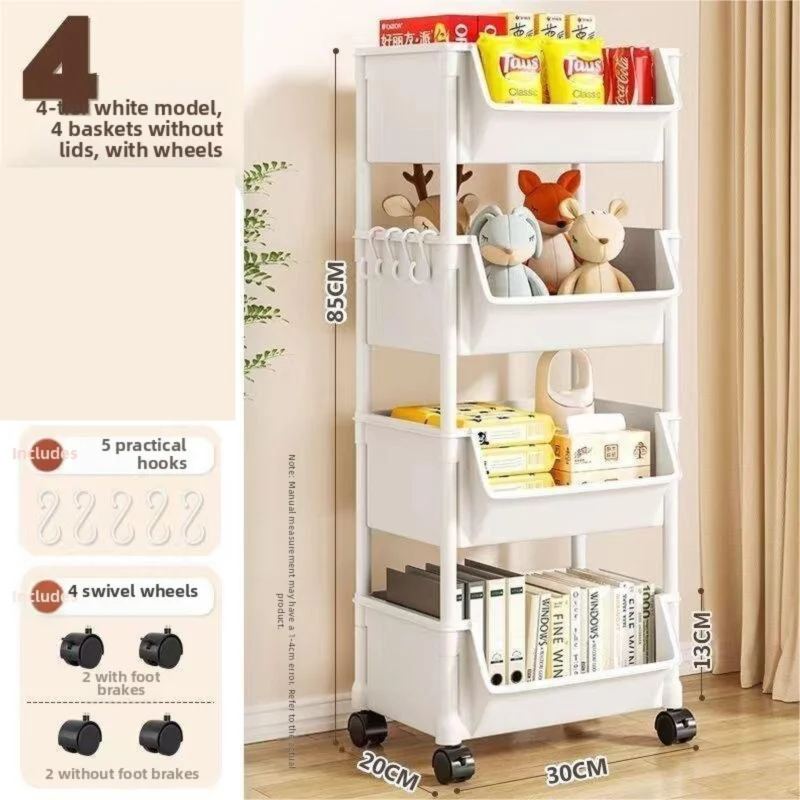 OUFENGHUADU | Simple Mobile Bookbag Rack Small Cart Multi-layer Living Room Storage Shelf Bedroom Toy Organizer Plastic Ground Stand