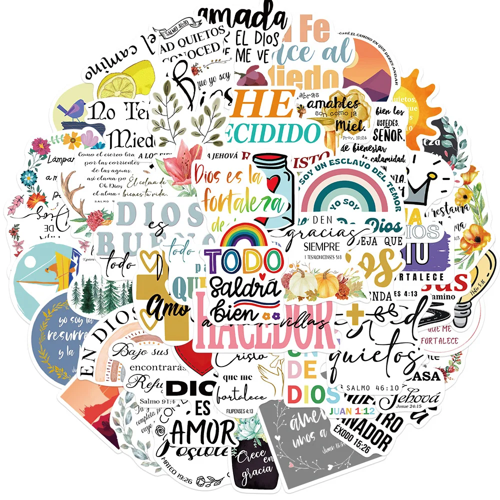 

50PCS Spanish Style Bible Stickers Graffiti Creative Decals for Refrigerator Scooter Helmet Motorcycle Stationery Box Notebook