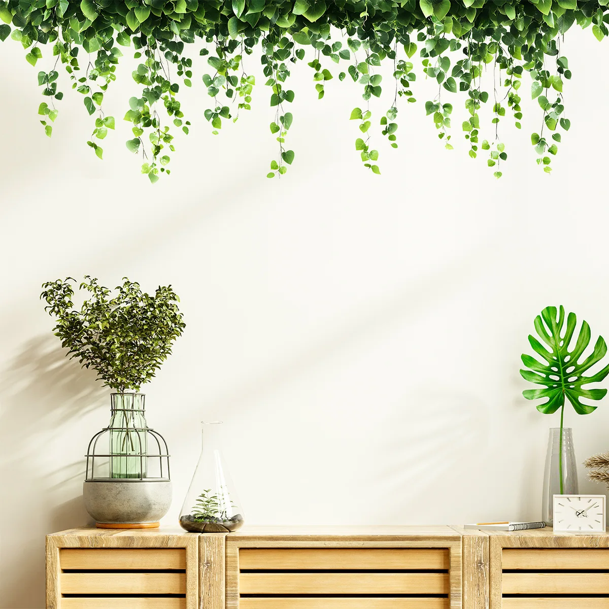 Home Decoration Gift Green Plant Vine Wall Stickers Eucalyptus Leaves Decal Self-adhesive Mural Art Bedroom Ornament