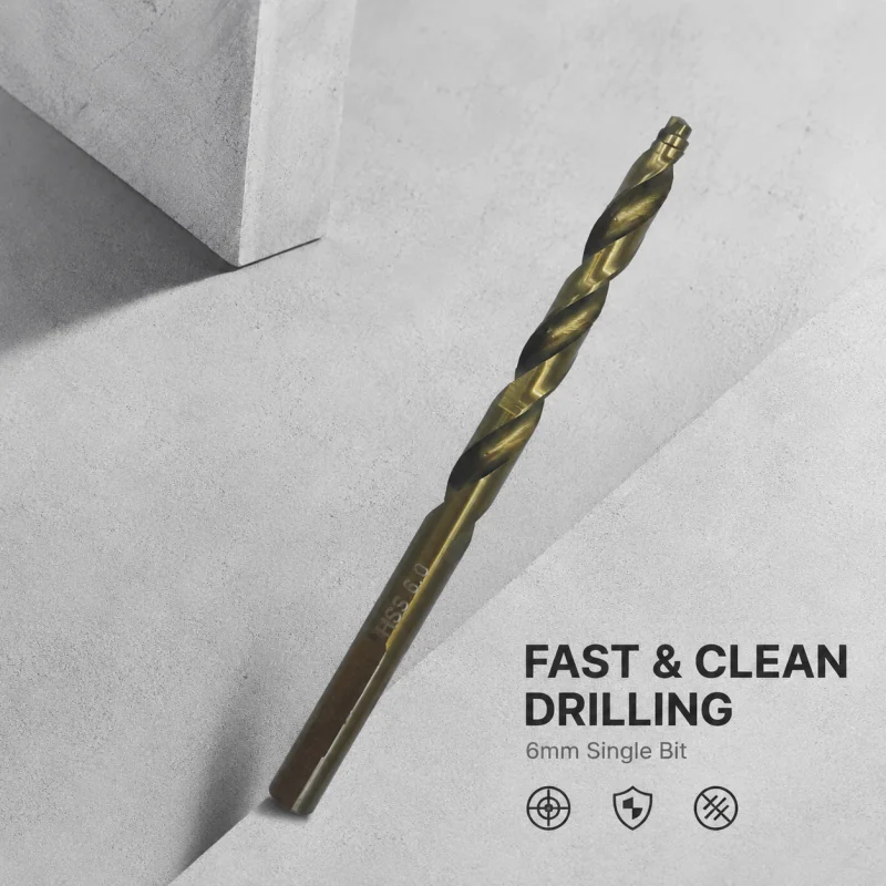 6mm Titanium HSS‑Co Twist Drill Bit, Durable Precision Cutting Drill Bit for DIY Home & Industrial Drilling Projects