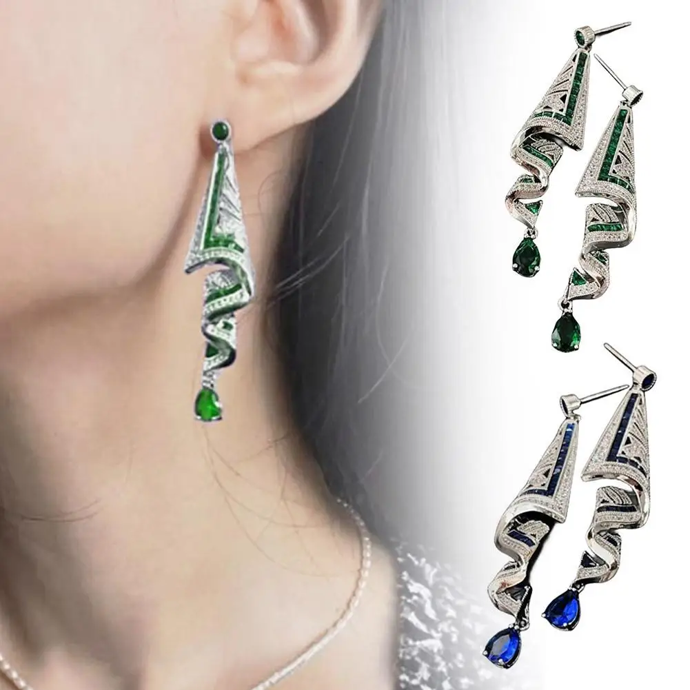 925 Silver Needle Earrings Earrings With Blue Green Ethnic Niche Style Retro Silk Style Design Temperament Q8Y6