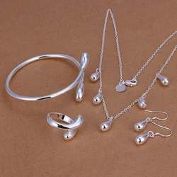 925 Sterling silver necklace bangle Drop Earrings ring set wedding party jewelry charm classic women fashion sets