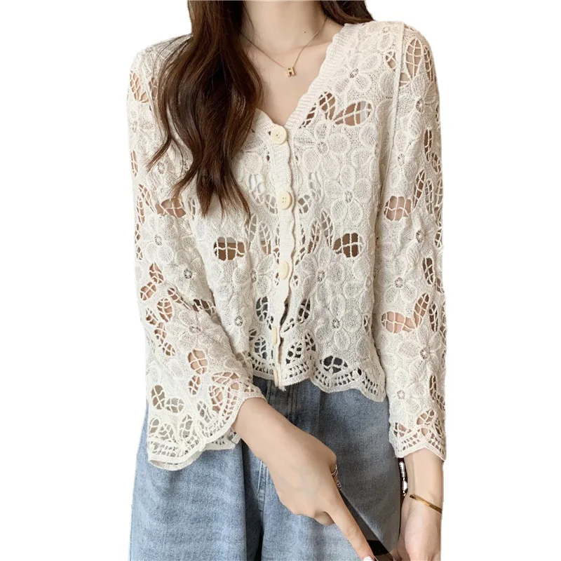 Hollow Crocheted Cardigan Coat Women\'s Sweater Thin Spring 2024 New Wholesale