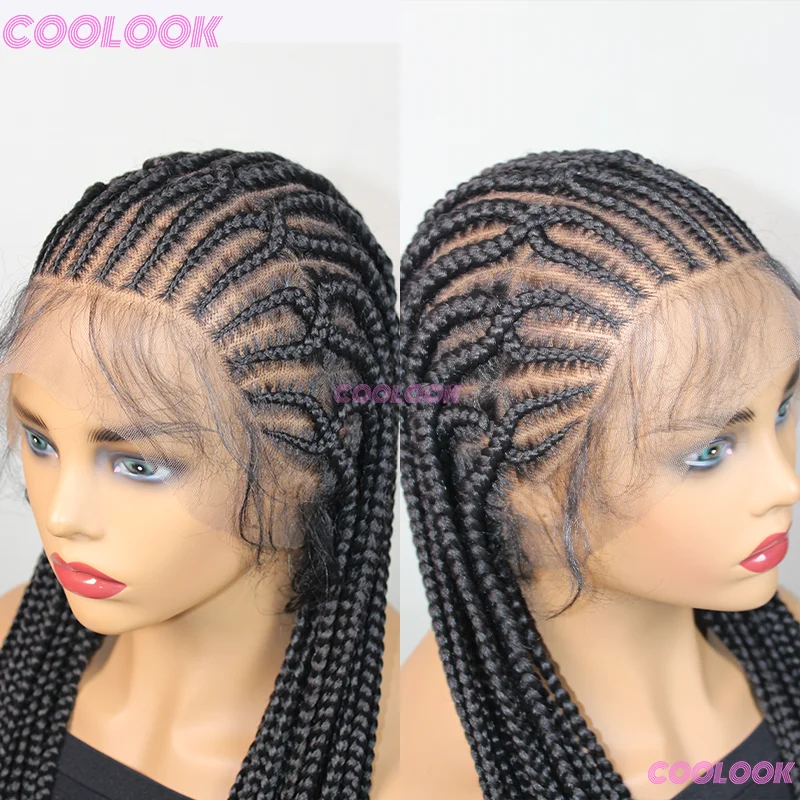 36 "Cornrow Braids ผมวิกผมสังเคราะห์ Braided Wigs สําหรับผู้หญิงสีดํา Knotless กล่อง Braiding วิกผมเต็มลูกไม้ Braided Wigs