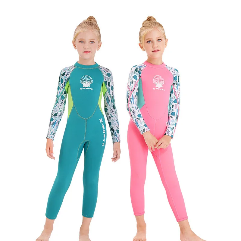 

2.5MM Neoprene Long Sleeves Wetsuits Kids Swimwears Diving Suits for Girls Surfing Children Rash Guards Snorkel One Pieces