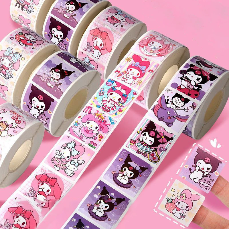 500Pcs Cartoon Sanrio Kuromi Melody Sticker Hand Account Decals Gift Bag Sealing Sticker Baking Label DIY