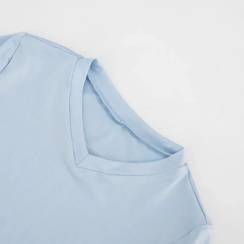 Schlankes V-Ausschnitt T-Shirt für Damen mit Ellbogenärmeln, Vintage Casual Basic Crop Top, Street Bodycon Y2K Ästhetik Commute T-Shirt 2026 – Detail 7