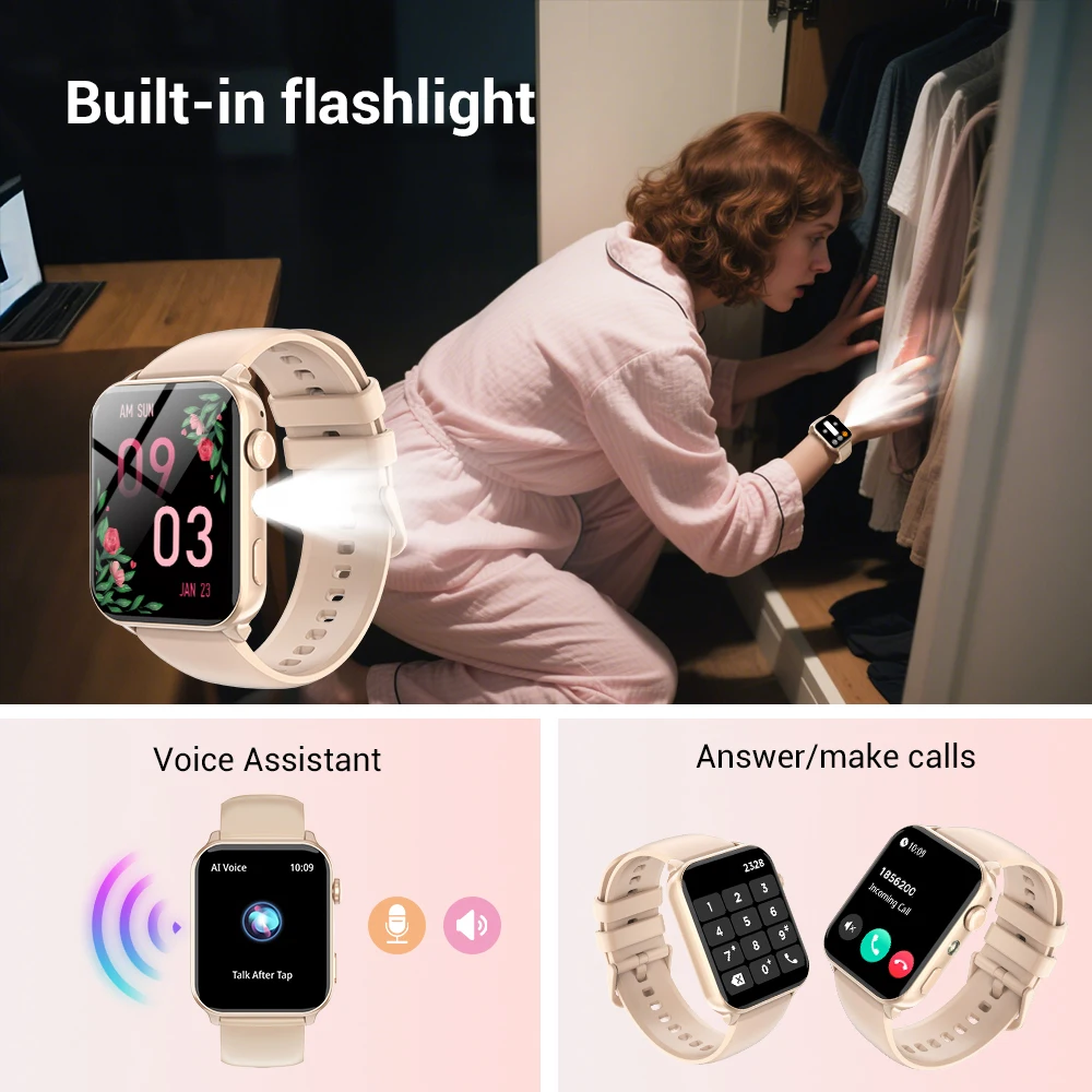 IOWODO 2pcs Smart Watch, 2026 New Upgrade, Wireless Call Smartwatch, Sleep Analysis, AI Voice, 120+ Sport Modes, LED Flashlight