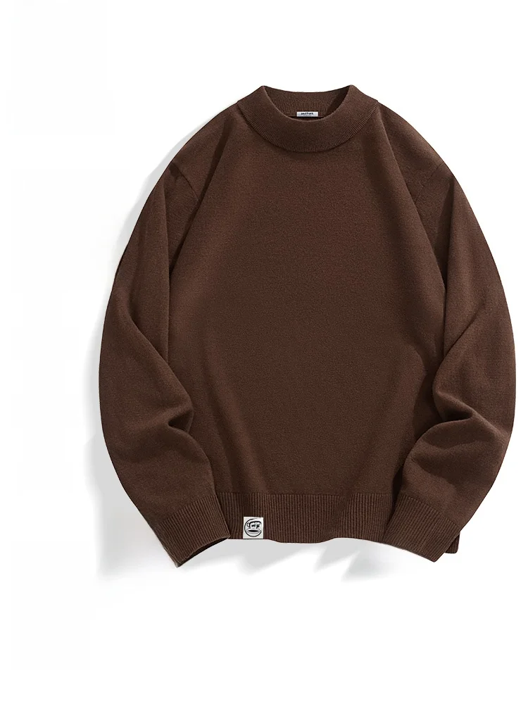 

Мужской коричневый шерстяной вязаный свитер с высоким воротником, осенне-зимний, новый, утолщенный, повседневный, свободного кроя, теплый