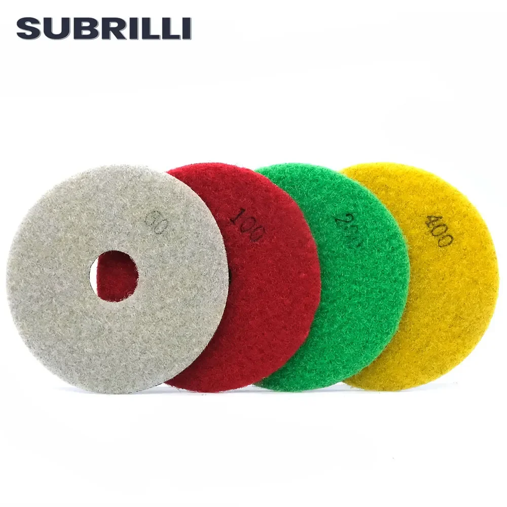 SUBRILLI 3 "80mm 4 pièces tampon de polissage diamant galvanisé disque de ponçage abrasif Flexible pour verre granit marbre carrelage en céramique