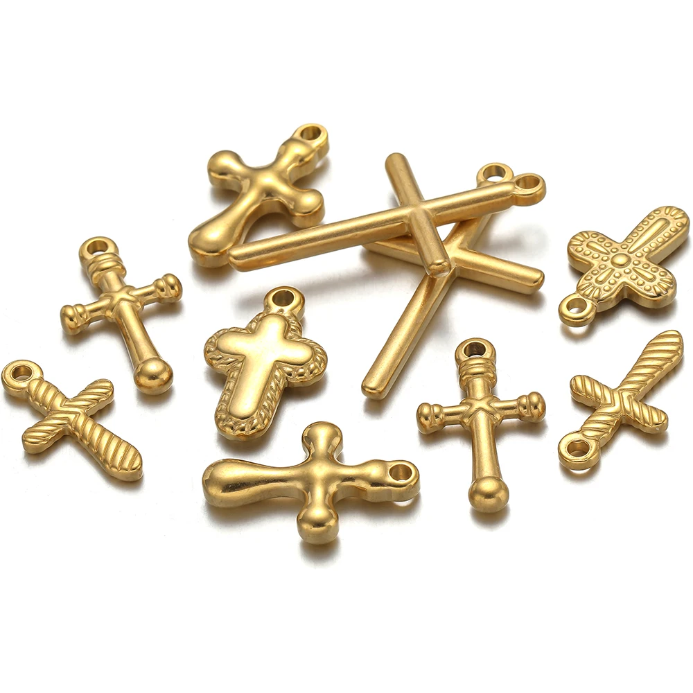 5Pcs Stainless Steel Casting PVD Plated Cross Charms Pendants for Women Necklace DIY Jewelry Findings Wholesale Supplies
