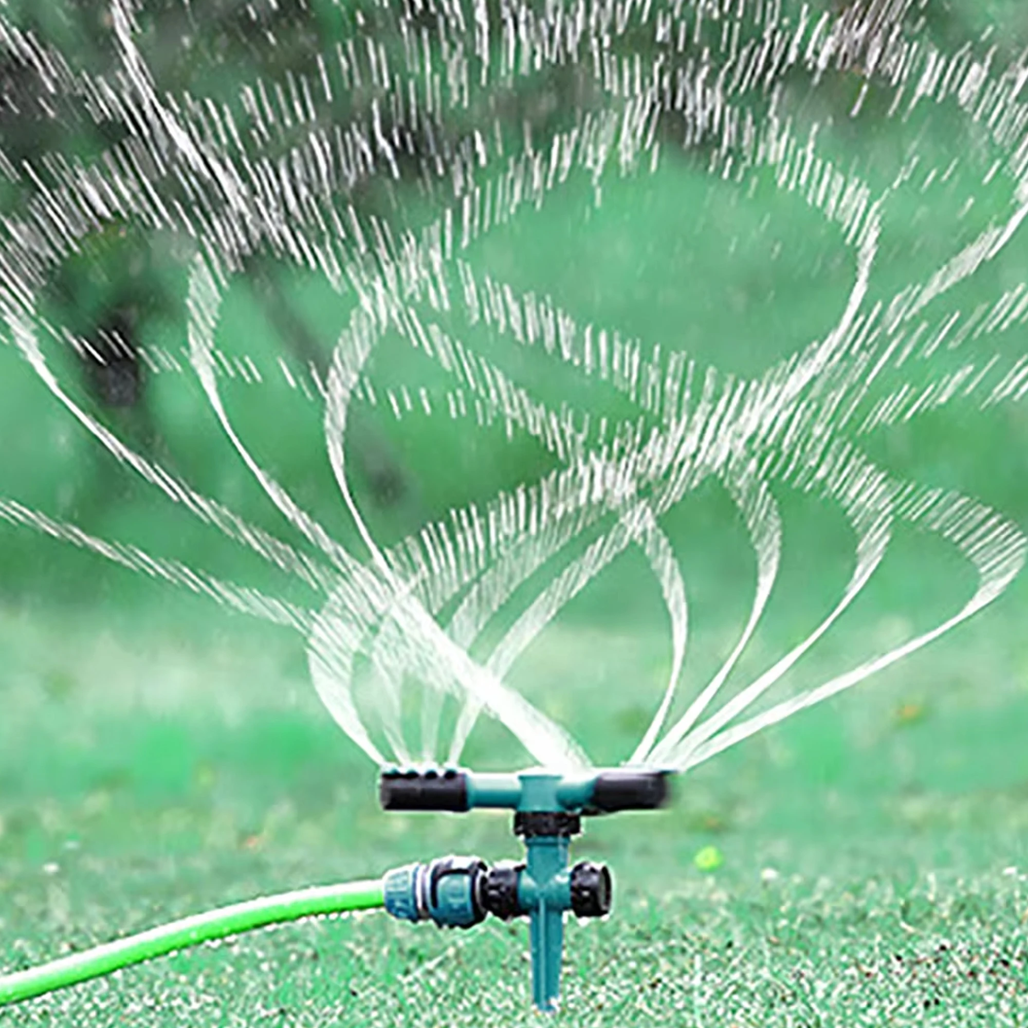 3-Arm Rotating Sprinkler with Spiked Supporter Lawn Grass 360° Automatic Irrigation Nozzle Flower Vegetable Plants Watering Tool