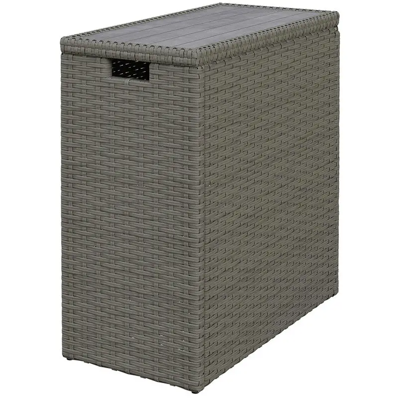 

Poly Rattan Garden Box, 66 L Storage Box with Acacia Wood Slatted Top 28 X 55 X 60 Cm, Grey
