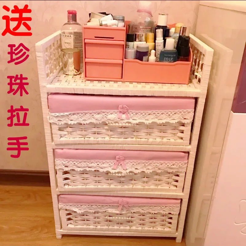 

Indoor furniture Rattan simple bedside table, bedroom white storage storage cabinet, household wardrobe creative side cabinet