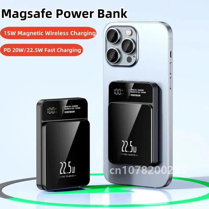 

20000 мАч Magsafe Power Bank Магнитное беспроводное зарядное устройство Powerbank для iPhone 15 14 Xiaomi Samsung USB C Портативное индукционное зарядное устройство