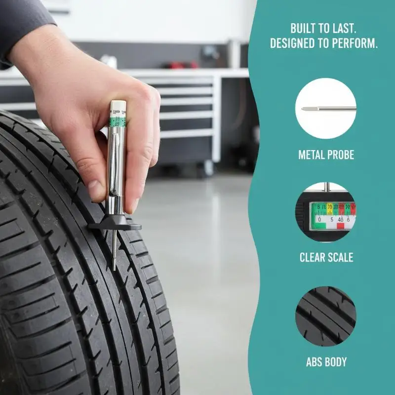 Digital 25mm Tyre Tread Depth Gauge Color Coded Two Sided Measuring Tool for Car Owner Regular Tyre Inspection