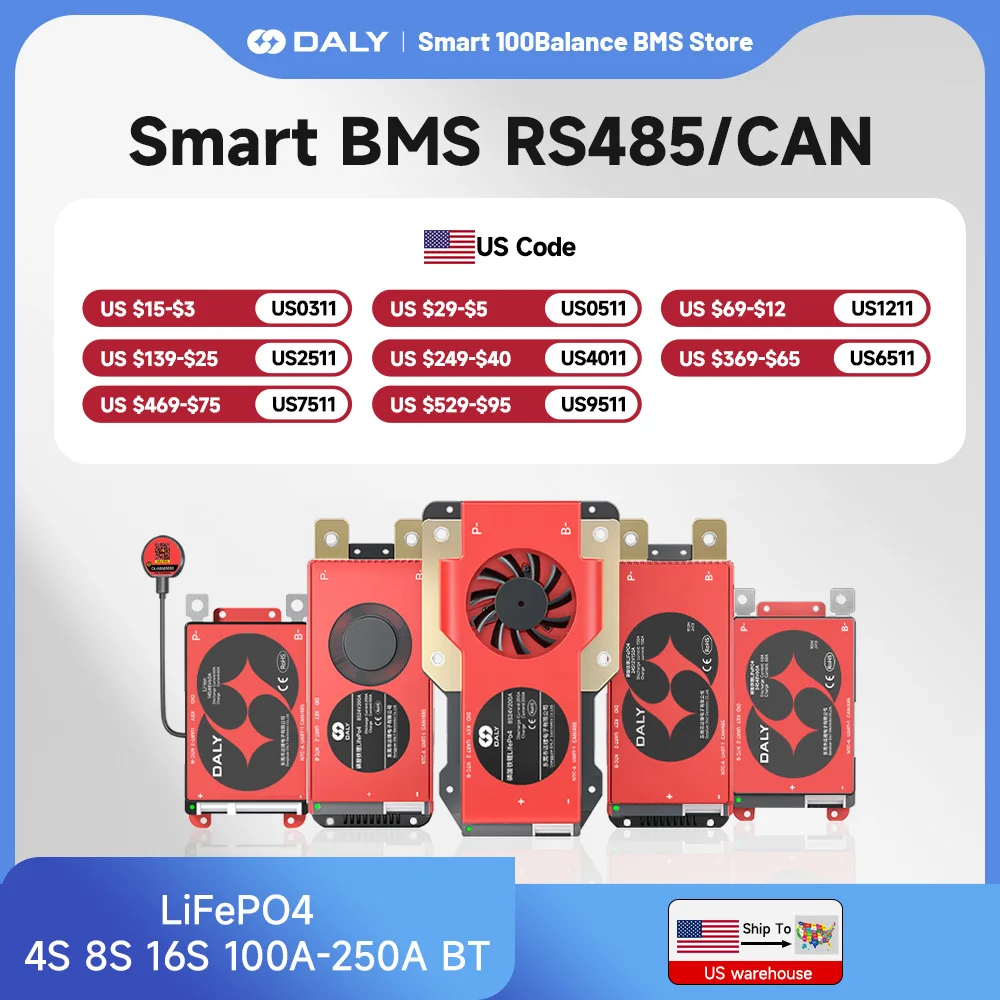 Daly Smart BMS لـ LifePo4 4S 12V 16S 48V 100A 200A 250A WIFI RS485 CANBUS الاتصالات البطارية الشمسية تطبيق واسع #1