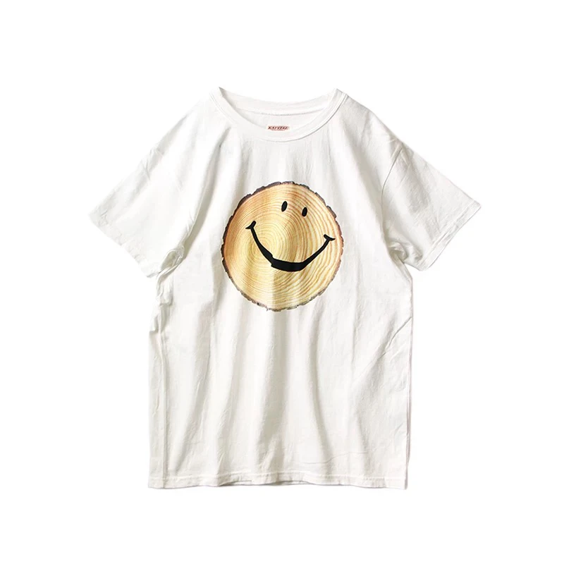 24SS High Street KAPITAL Smiling Face Print Oversized T-shirt Casual Cotton Tees Crop Top Men's Clothing Streetwear Y2k Clothes