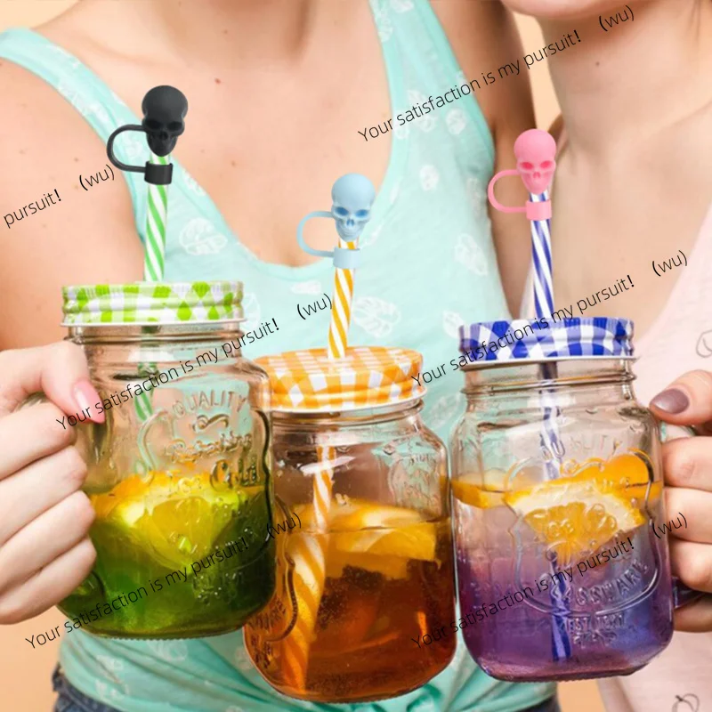 For Stanley 30/40oz Cups Silicone Skull Shape Straw Caps 10mm Halloween Skull Straw Toppers Reusable Funny Tumbler Straw Plugs