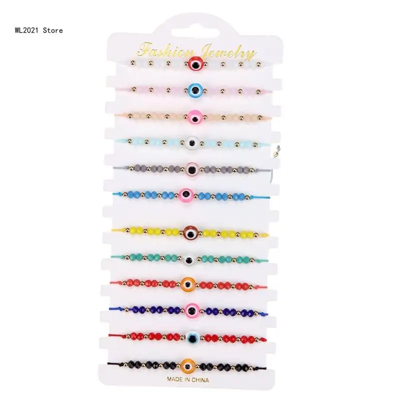 12PCS Charm for Evil Eye Bead for Protection Good Luck Bracelet Crystal Liuli Bead with Elastic Wax Rope for Girls Women