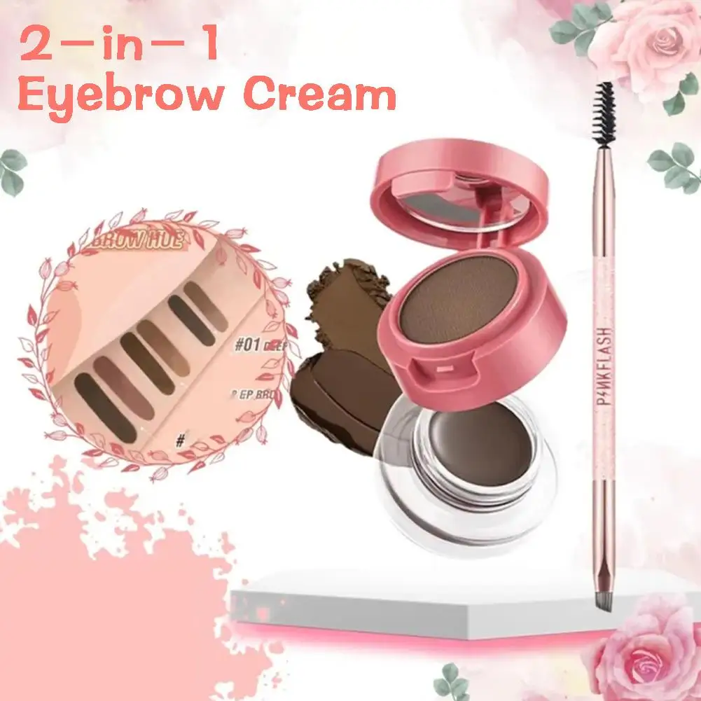 PINKFLASH 2 In 1 더블 이펙트 아이브로우 파우더 젤 방수 속건성 3D 아이브로우 스타일링 크림 인핸서 화장품 브러쉬 포함