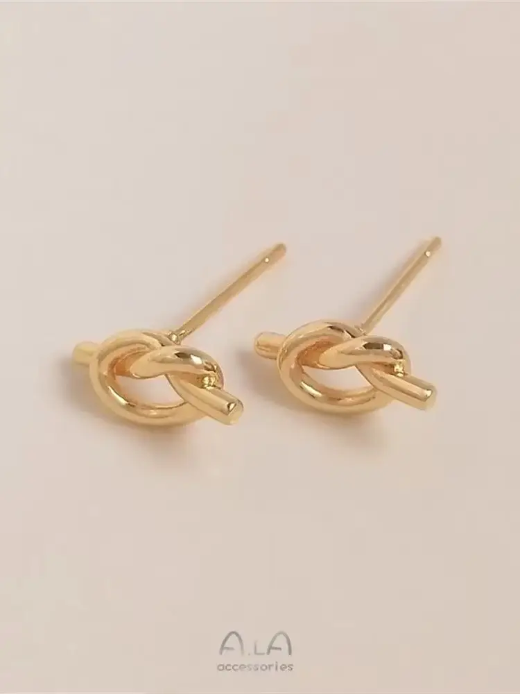 925 Silver Pin Bag 14K Real Gold Knotted Stud Earrings DIY Hand-made Design High-end Earrings Ear Accessories E060