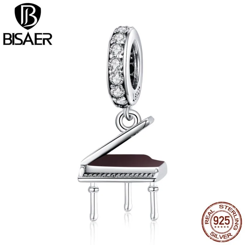 BISAER Grand Piano Charms 925 Sterling Silver Musical Instrument Pendant Beads For Bracelet Necklaces DIY Jewelry ECC1733