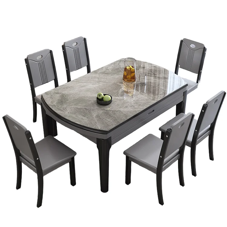 Modern Style Home & Hotel Furniture Multi-function Extendable Tempered Glass Dining Table with Steel Legs