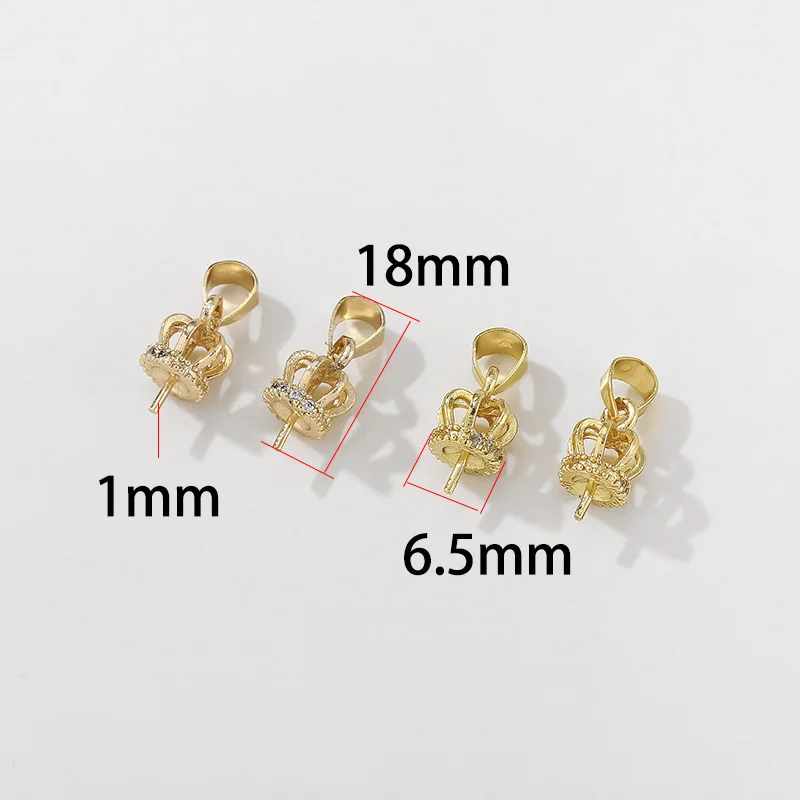 4Pcs Real Gold Plated Cubic Zirconia Crown Pendant Mounting DIY Pearl Peg Bail Finding for Necklace Jewelry Making Components