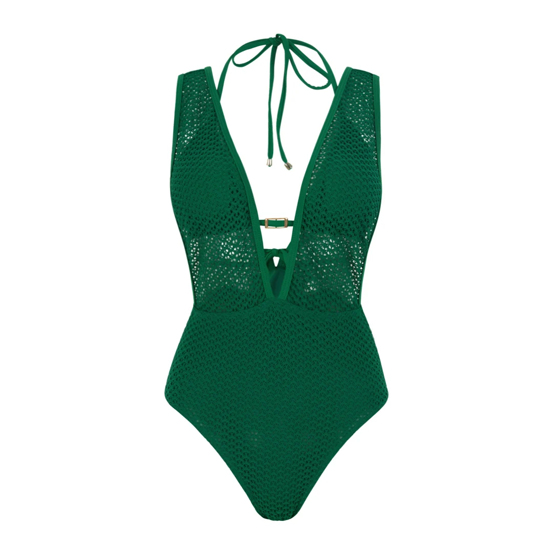 S - XL, tiefes V-Ausschnitt-Design, Strick-Fischnetz-Material, Damen-Badeanzug, einteiliger Badeanzug, Damen-Monokini, rückenfreier Badeanzug, Badebekleidung, Modell V7832. – Detail 36
