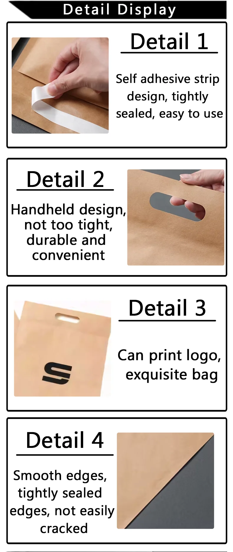 50 Kraftpapier-Expressbeutel, Tragetaschen, Verpackungsbeutel für Bekleidungsgeschäfte, wasserdichte Beutel, Unterstützung für individuelle Logos – Detail 3