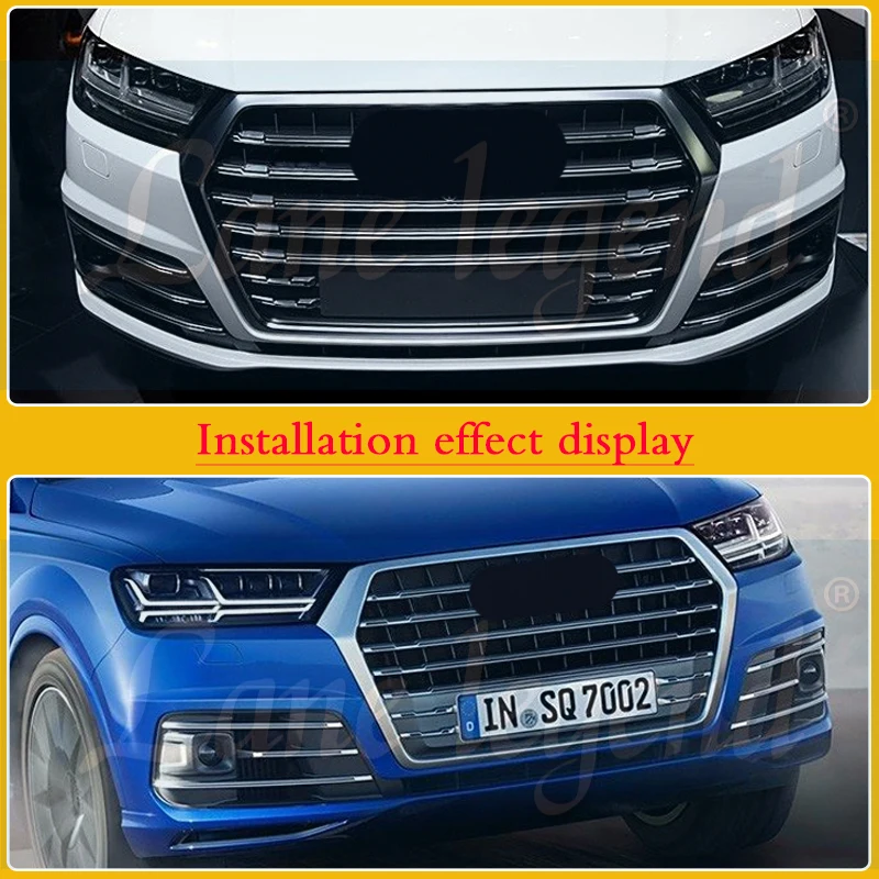 Car Front Grille For Audi Grill Silver Car Front Bumper Grill Center Grille For Audi Q7 2016 2017 2018 2019(Refit For SQ7 Style)