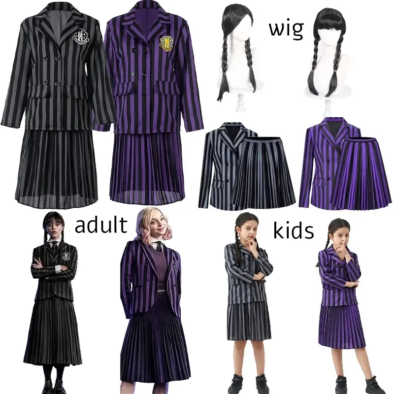 Kinderen Kinderen Weddenday Addams Wednesday Cosplay Kostuum Jurk Outfits Halloween Carnaval Pak Zwart Jurk Rollenspel Voor Meisjes