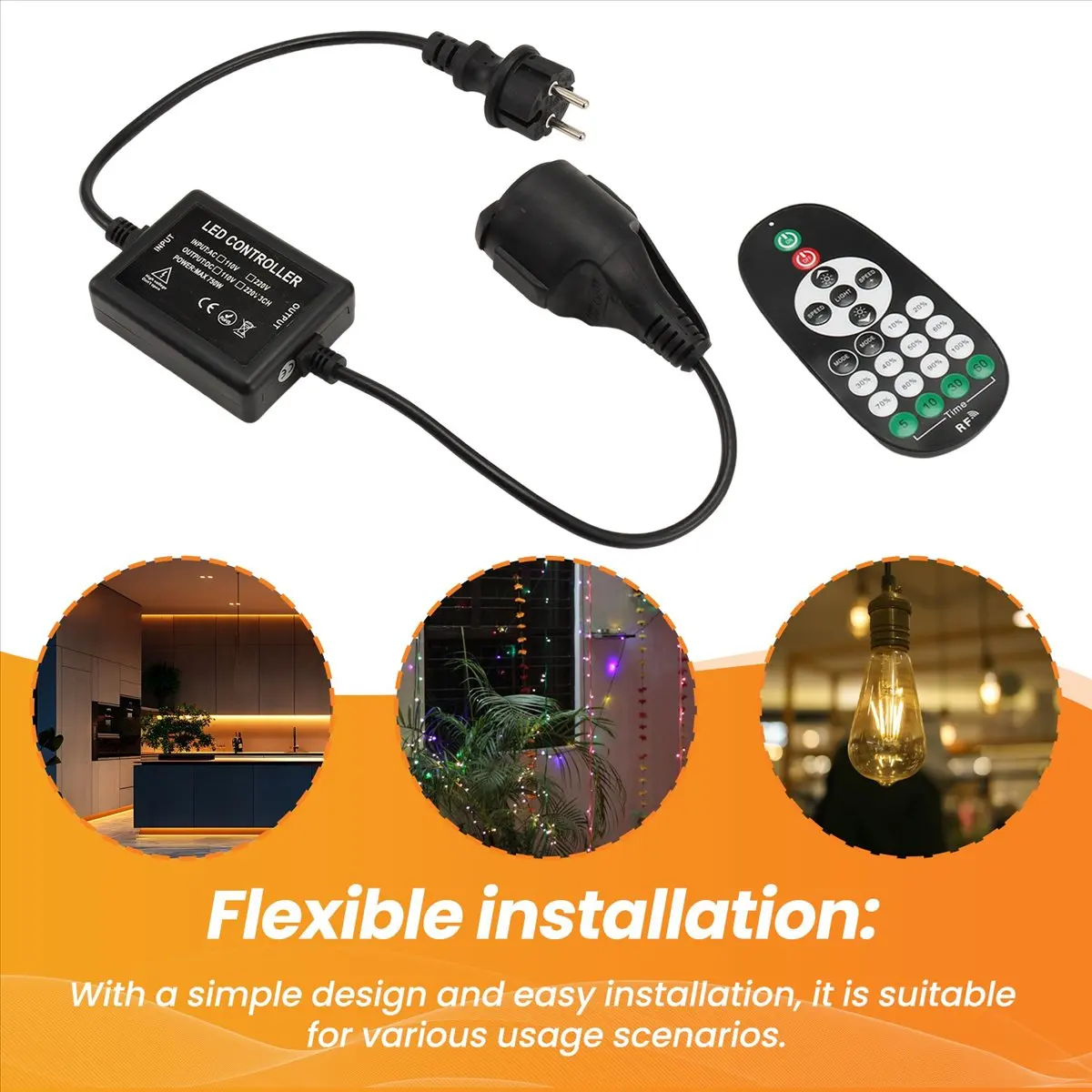 750W LED Dimmable Controller AC 220V Dimming 23Keys Remote Kit for LED Strip Bulbs String Christmas Party EU PLUG