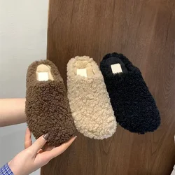 Winter Women Home Fur Mules Slippers Casual Cover Toe Flats Slides Ladies Comfort Warm Cotton Shoes