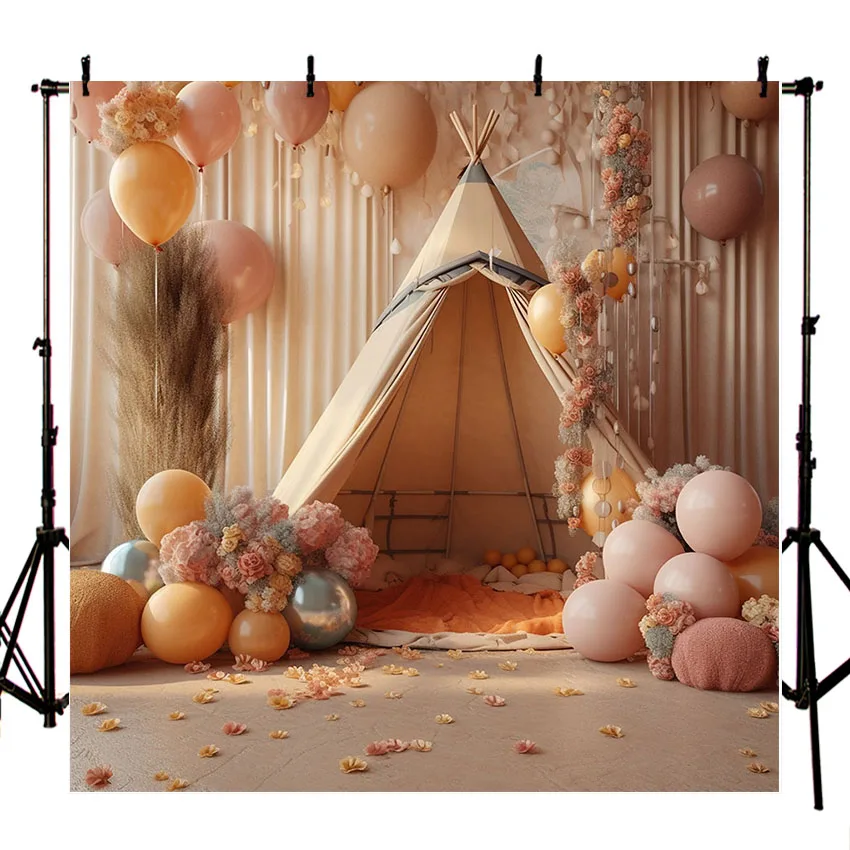 

Mehofond Photography Background Boho Balloon Tent Floral Girl 1st Birthday Party Cake Smash Portrait Decor Backdrop Photo Studi