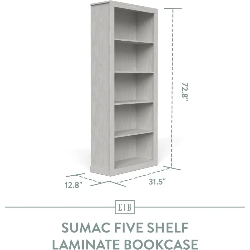 Sumac Bookcase, 5-Shelf Organizer for Bedroom Furniture or Home Office Furniture,Suitable for Restaurant Bedroom Entrance Doors