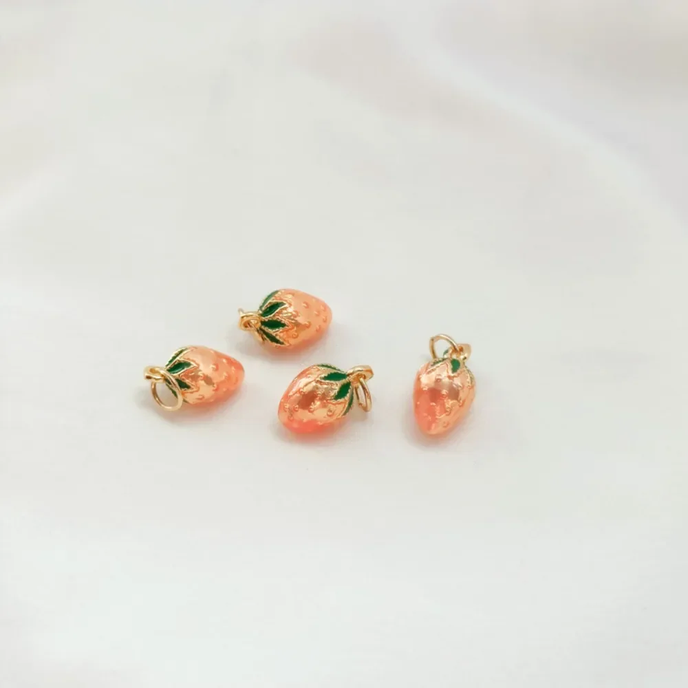 إكسسوارات قلادة على شكل فراولة صغيرة مطلية بالذهب عيار 14 قيراط، مجوهرات مصنوعة يدويًا، إكسسوارات الفاكهة
