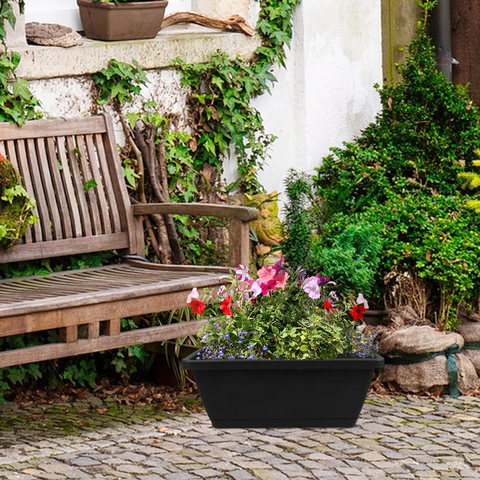 

2 set Rectangular Planting Trough Thickened Plastic Flower Planter For Balcony Garden Vegetable Growing Durable Drainage Holes