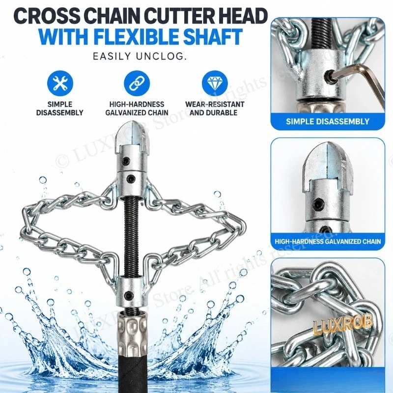 Solid Flexible Shaft Drain Dredging Kit, Thickened Weighted Rubber Sleeve, Chain Dredging Structure for Pipe Clog Removal